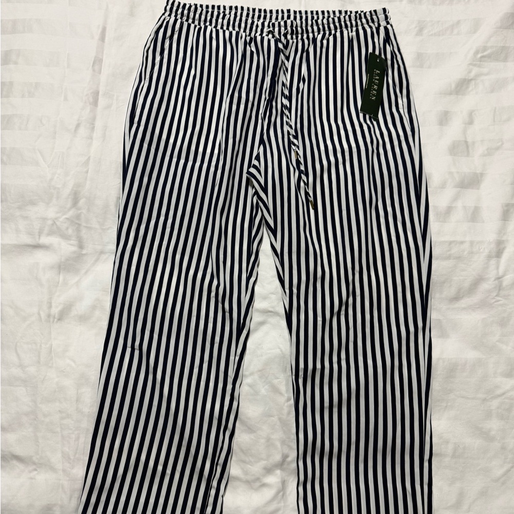 Ralph Lauren Women's Striped Track Pants - Navy and White